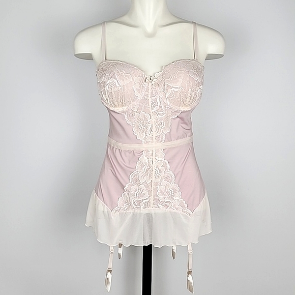 sophie b. Other - Sophie B. Soft Pink Cream Lace Push Up Lingerie Corset w/ Garter Straps Sz Large
